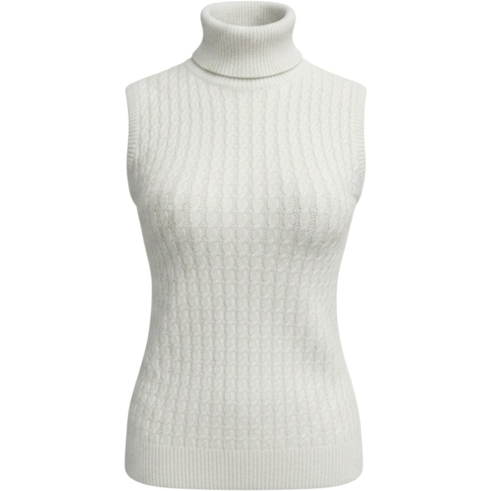 Abercrombie & Fitch Sleeveless Turtleneck Sweater White Cable Knit Women L
